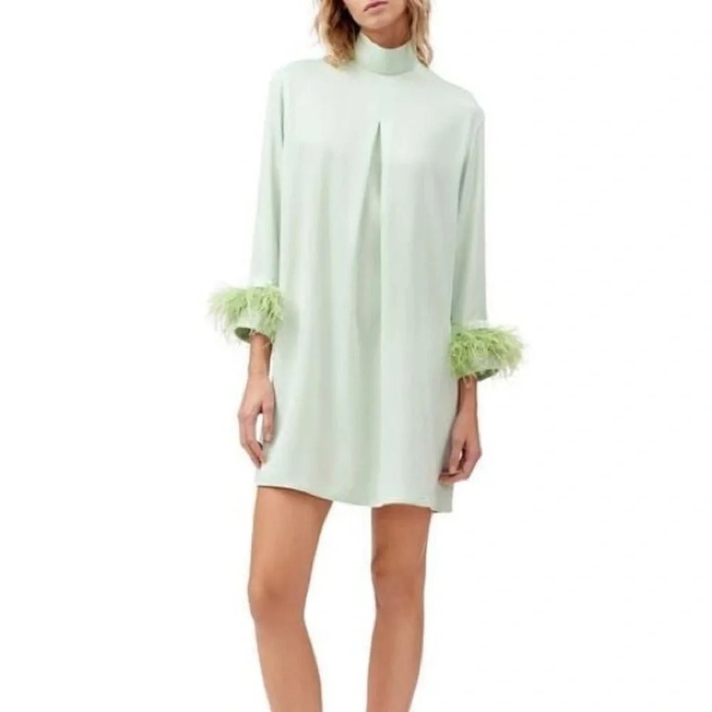 Sleeper Pale Mint Green Mini Dress with Feather Cuffs
